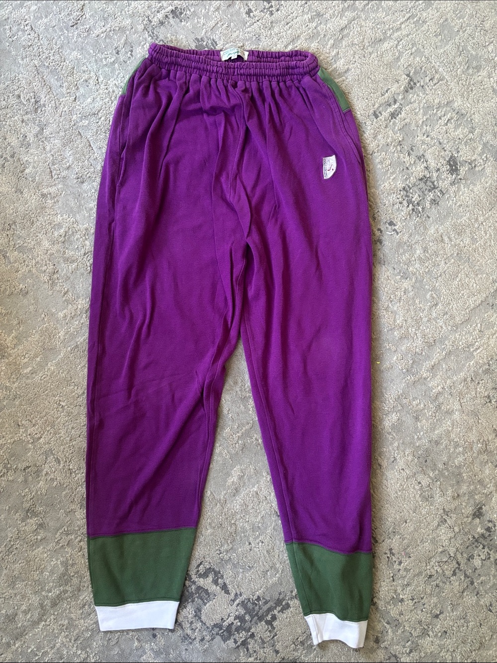 VTG 80s Cricket & co Purple Colorblock Jogger Sweatpants with Green Accents